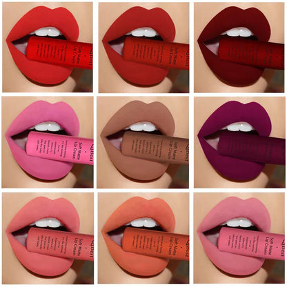 Rossetto liquido impermeabile opaco a lunga durata in vari colori vibranti per trucco professionale e quotidiano.