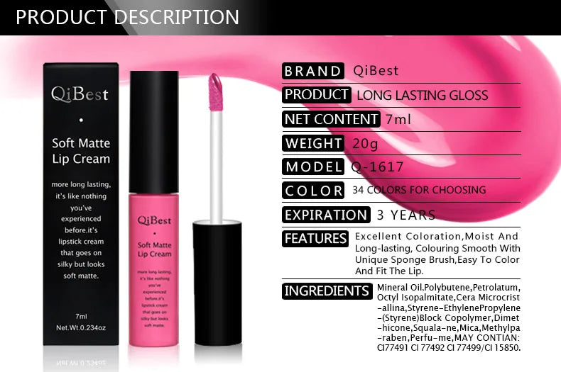 rossetto liquido impermeabile opaco nudo pigmento rosso lunga durata 34 colori lip gloss donna makeup