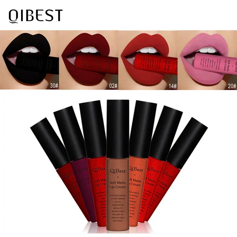 Rossetto liquido impermeabile opaco lunga durata in vari colori nudi e rossi Qibest