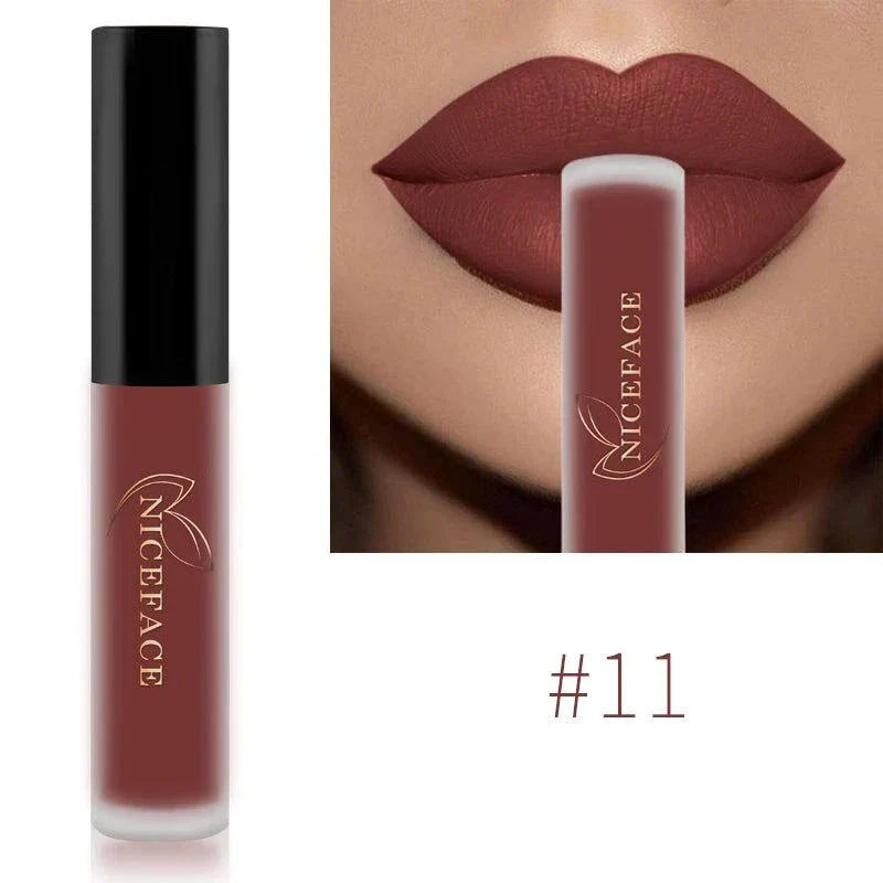 Rossetto liquido nudo velluto ultra opaco lunga durata colore rosso marrone elegante impermeabile cosmetici labbra donna