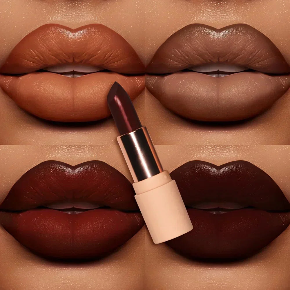 Rossetto opaco setoso Bare Matte con finitura impermeabile e lunga durata in diverse tonalità marroni