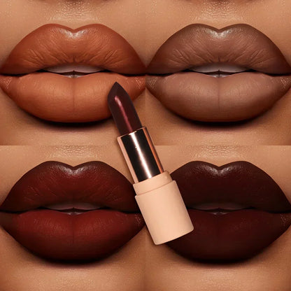 Rossetto opaco setoso Bare Matte con finitura impermeabile e lunga durata in diverse tonalità marroni
