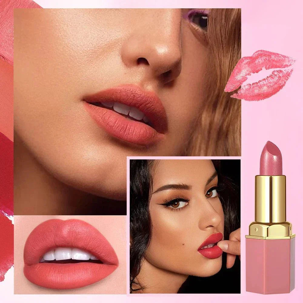 Rossetto a tubo rosa opaco texture velluto con glitter perlescenti 6 colori regalo San Valentino