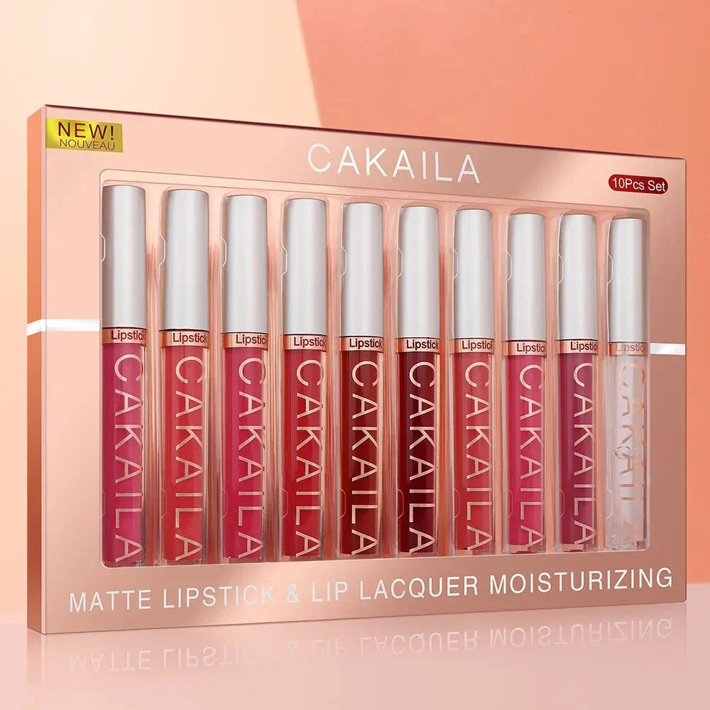 Set 10 pezzi rossetti liquidi opachi nude CAKAILA impermeabili a lunga durata
