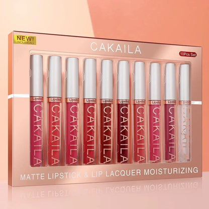 Set 10 pezzi rossetti liquidi opachi nude CAKAILA impermeabili a lunga durata