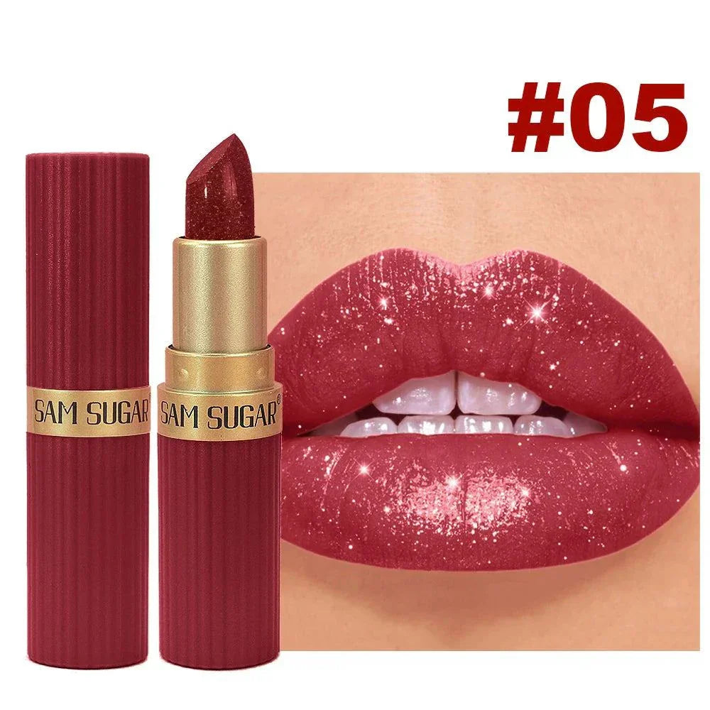 Rossetto in velluto glitter rosa perlescente metallizzato opaco impermeabile a lunga durata