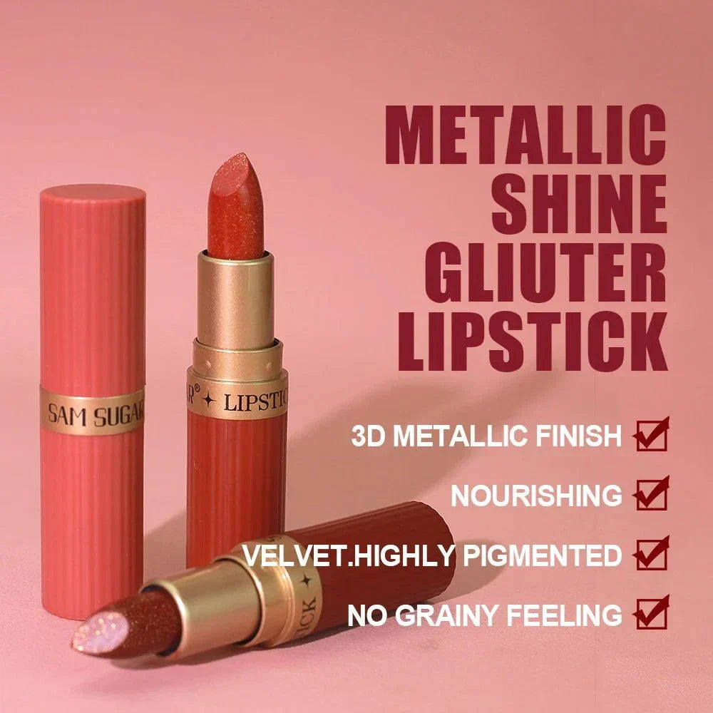 Rossetto in velluto glitter rosa metallizzato opaco impermeabile lunga durata