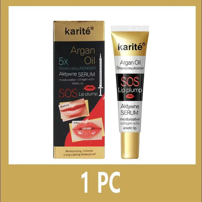 Essenza rimpolpante labbra con olio di argan per idratazione e nutrimento.