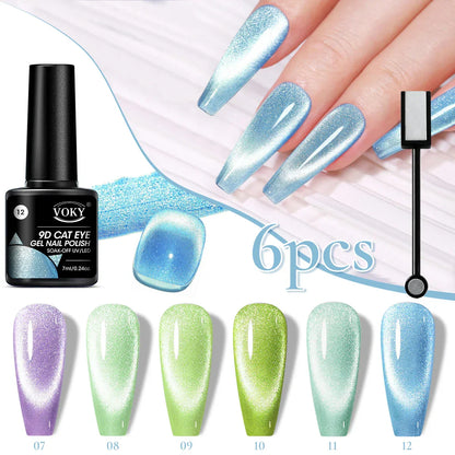 Set di smalti gel magnetici per unghie Cat Eye, 6pc Glitter Cat