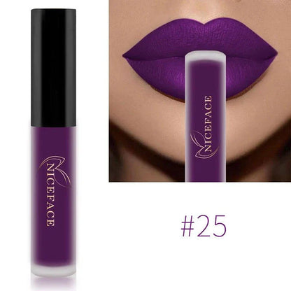 Rossetto liquido nudo velluto ultra opaco colore viola intenso lunga durata impermeabile