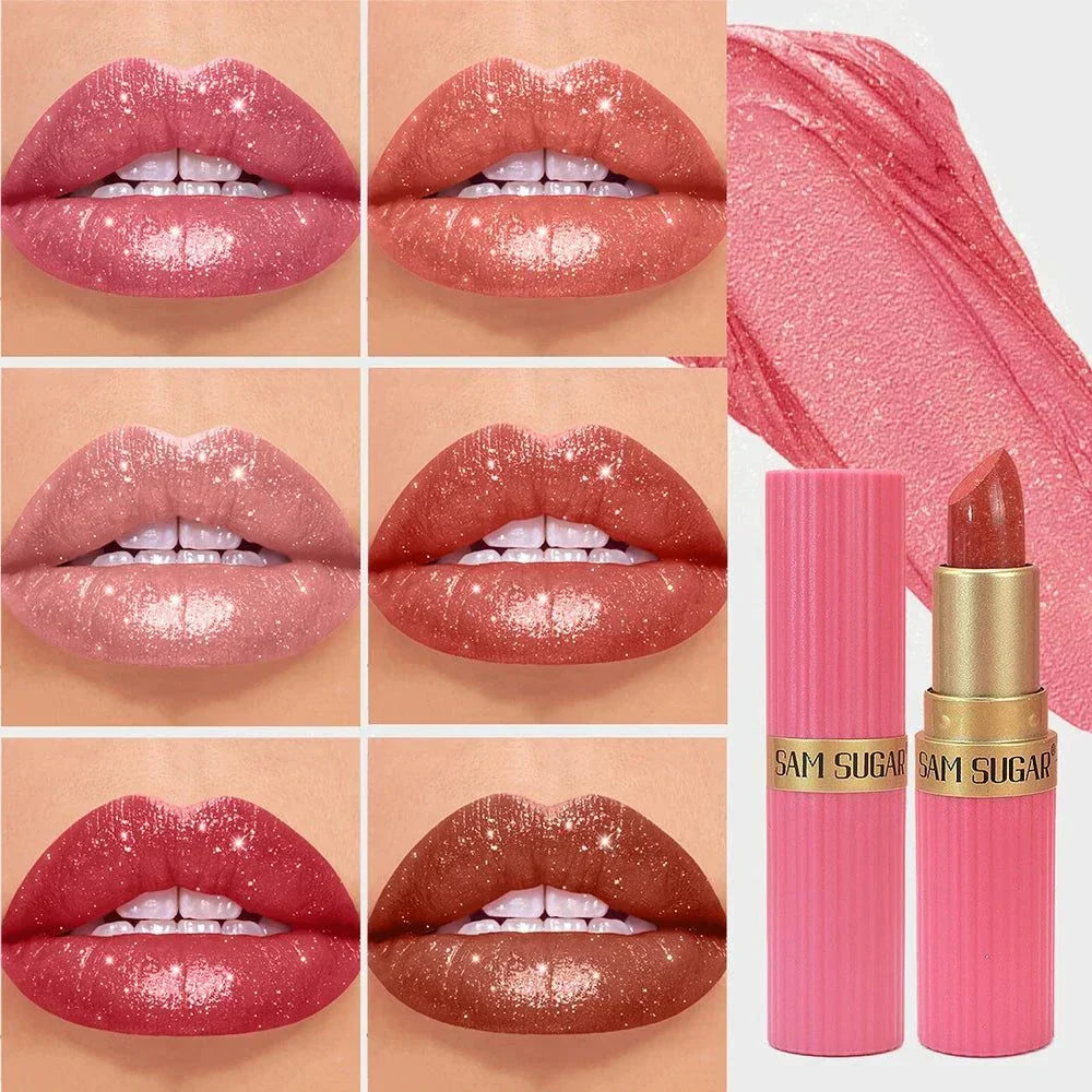 Rossetto in velluto glitter rosa metallizzato opaco impermeabile idratante lunga durata