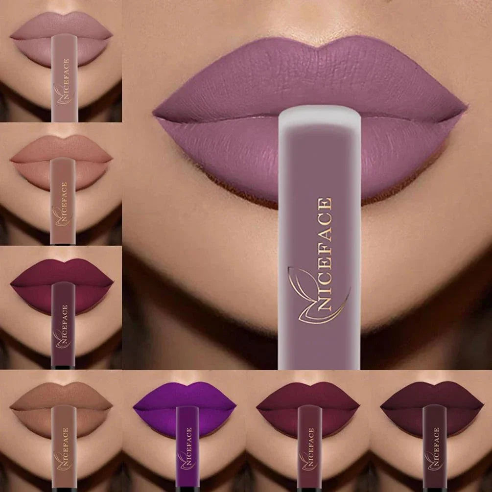 Rossetto liquido nudo velluto opaco lunga durata tonalità nude e viola per labbra donne cosmetici impermeabile