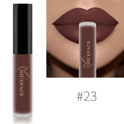 Rossetto liquido nudo velluto opaco colore marrone scuro lunga durata impermeabile