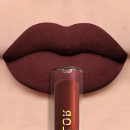 Rossetto liquido velluto opaco marrone scuro effetto naturale lucidalabbra impermeabile