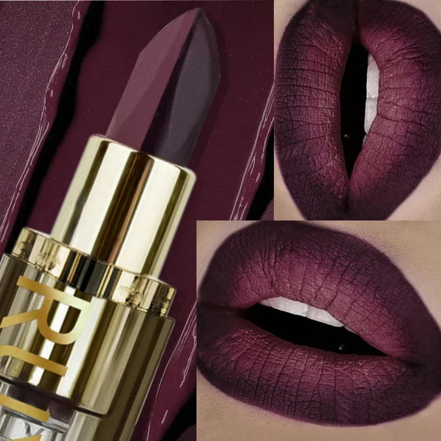 rossetto bicolore velluto impermeabile viola marrone effetto opaco labbra sensualità trucco professionale lunga durata