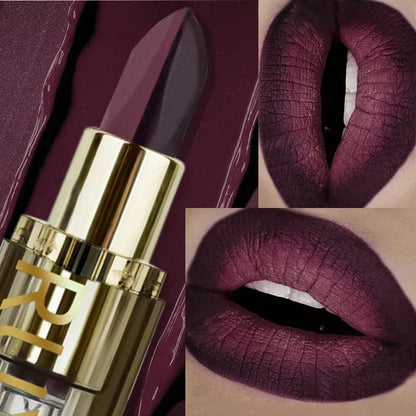 rossetto bicolore velluto impermeabile viola marrone effetto opaco labbra sensualità trucco professionale lunga durata