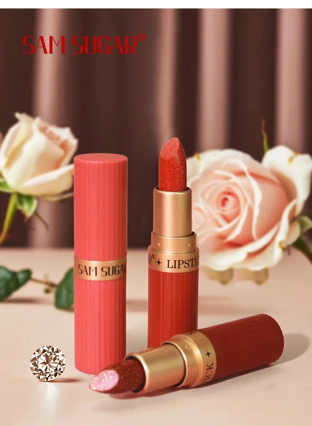 Rossetto in velluto glitter rosa perlescente metallizzato opaco impermeabile idratante lunga durata
