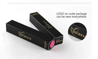 Confezione nera elegante rossetto liquido nudo velluto ultra opaco lunga durata marca Niceface
