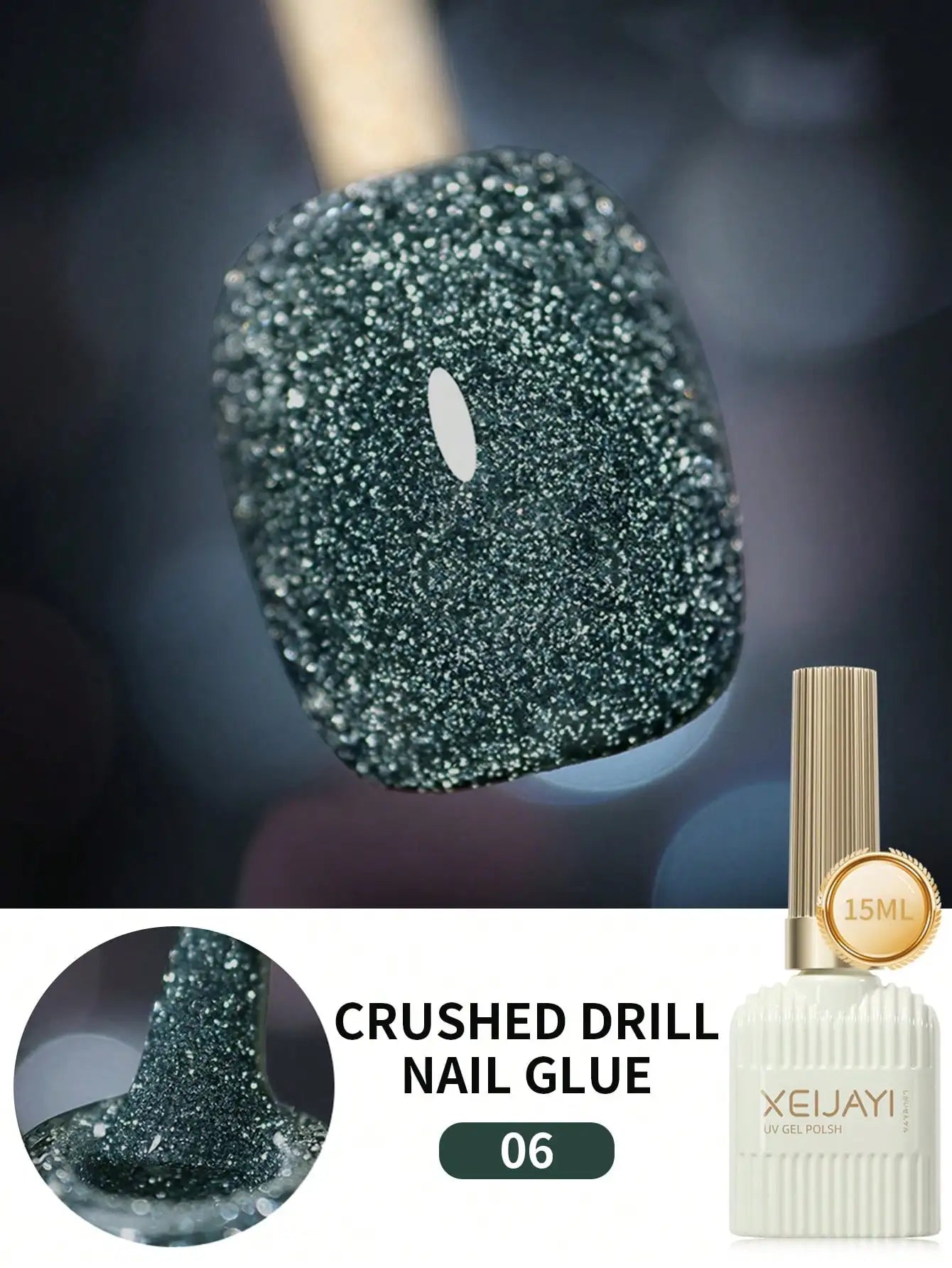 Smalto per unghie gel riflettente con diamanti da discoteca da 15 ml