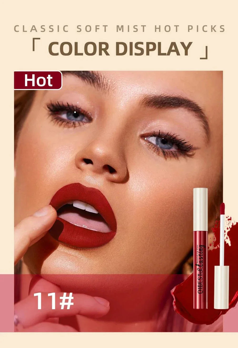 Rossetto liquido opaco rosso a lunga durata effetto velluto impermeabile