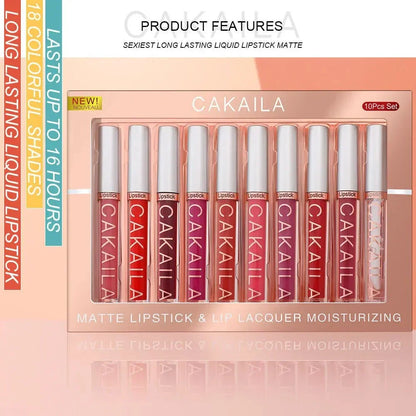 Set 10 rossetti liquidi opachi nude CAKAILA lunga durata impermeabili e idratanti