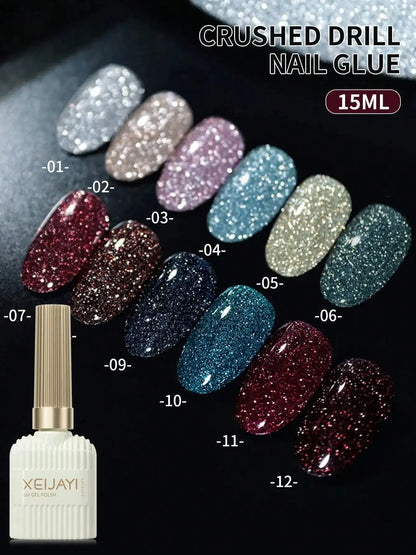 Smalto per unghie gel riflettente con diamanti da discoteca da 15 ml