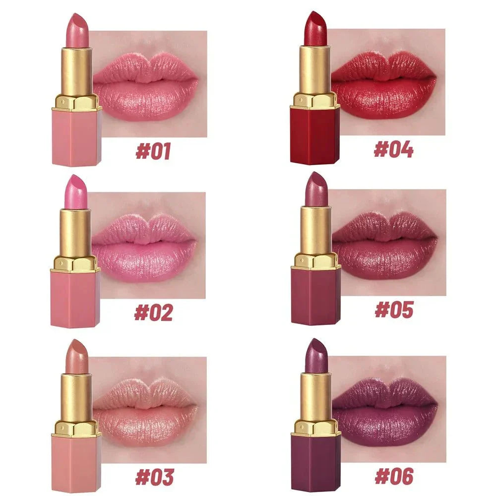 Rossetto a tubo con barra d'oro in 6 colori opachi con glitter perlescenti per labbra vellutate regalo San Valentino