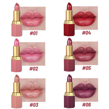 Rossetto a tubo con barra d'oro in 6 colori opachi con glitter perlescenti per labbra vellutate regalo San Valentino