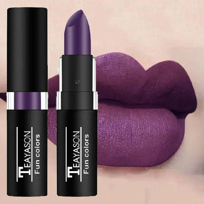 rossetto opaco nero viola intenso lunga durata tonalità velluto labbra donna trucco cosmetico