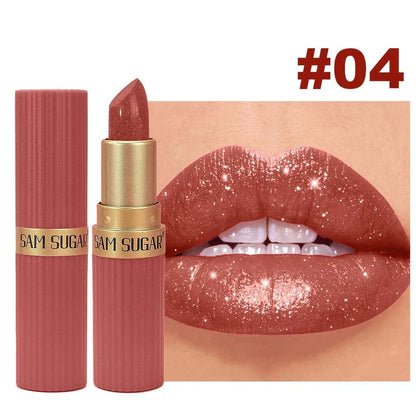 Rossetto in velluto glitter rosa perlescente metallizzato opaco impermeabile lunga durata