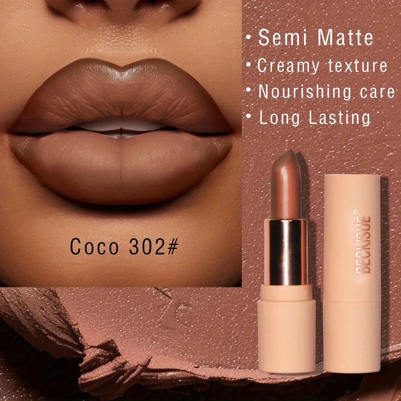 Rossetto in velluto caffè semi opaco colore labbra nutriente lunga durata impermeabile