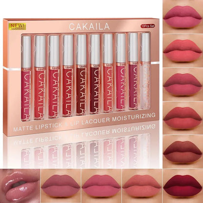 Set 10 Rossetto Velluto Opaco Impermeabile CAKAILA nude effetto velluto lunga durata