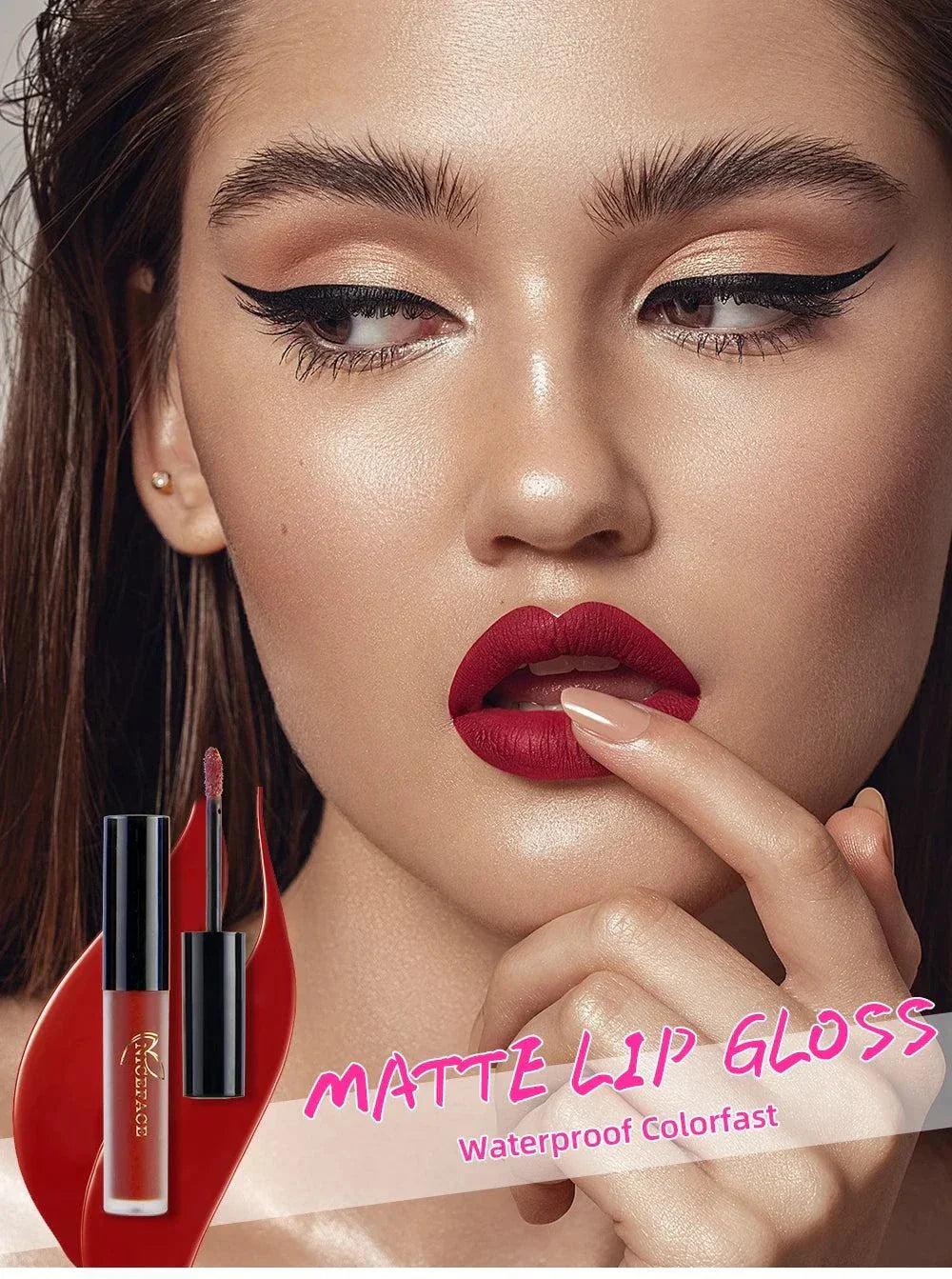 Rossetto liquido nudo opaco effetto velluto lunga durata colore rosso impermeabile donna trucco labbra