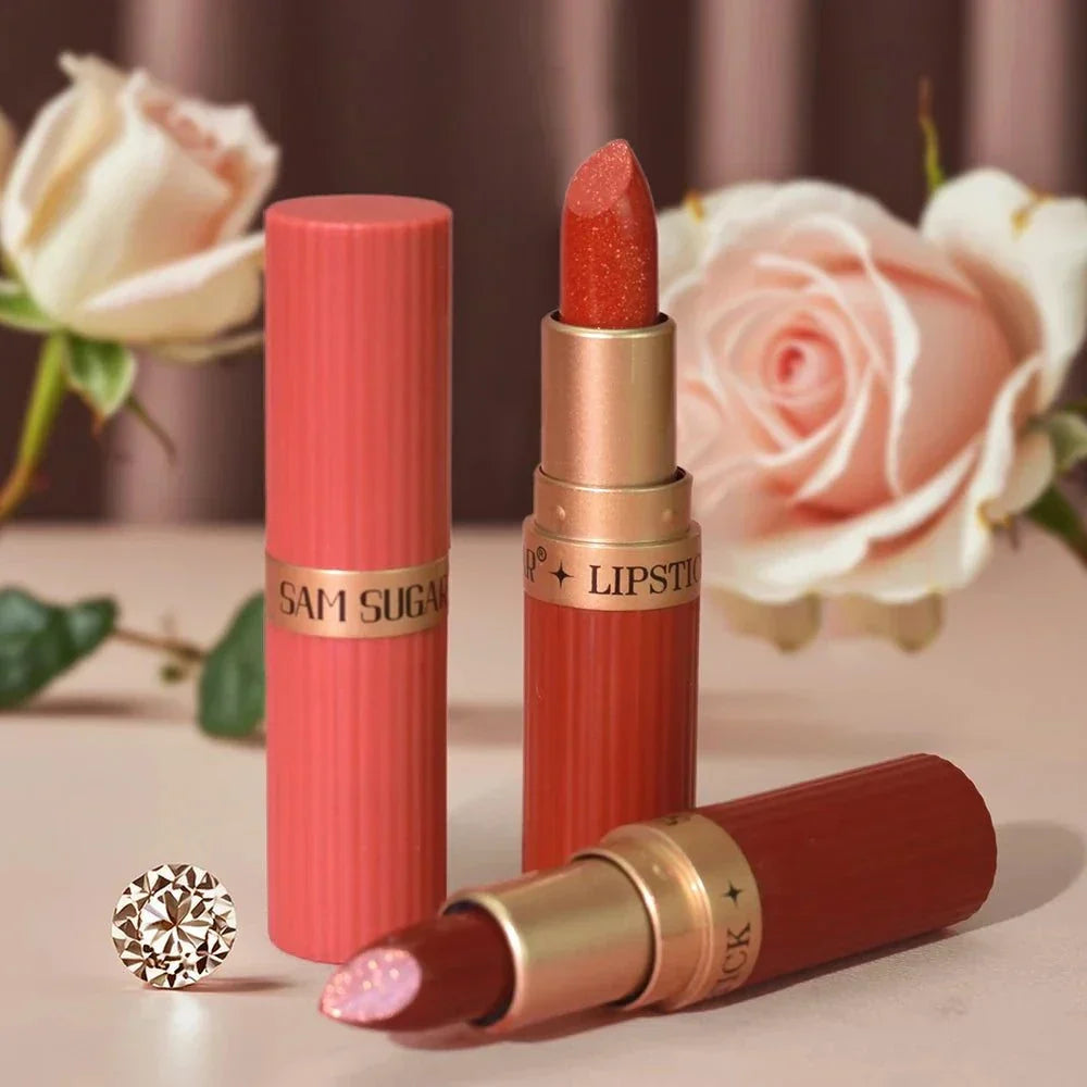 Rossetto in velluto glitter rosa perlescente metallizzato opaco impermeabile lunga durata
