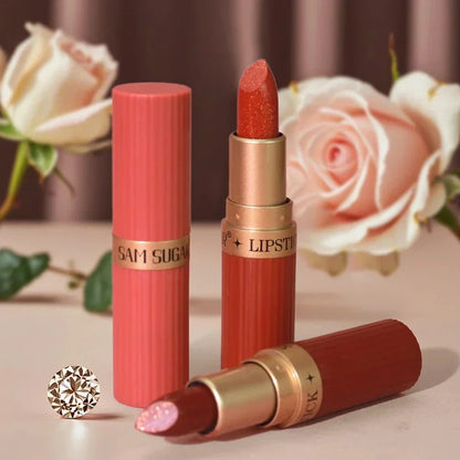 Rossetto in velluto glitter rosa perlescente metallizzato opaco impermeabile lunga durata