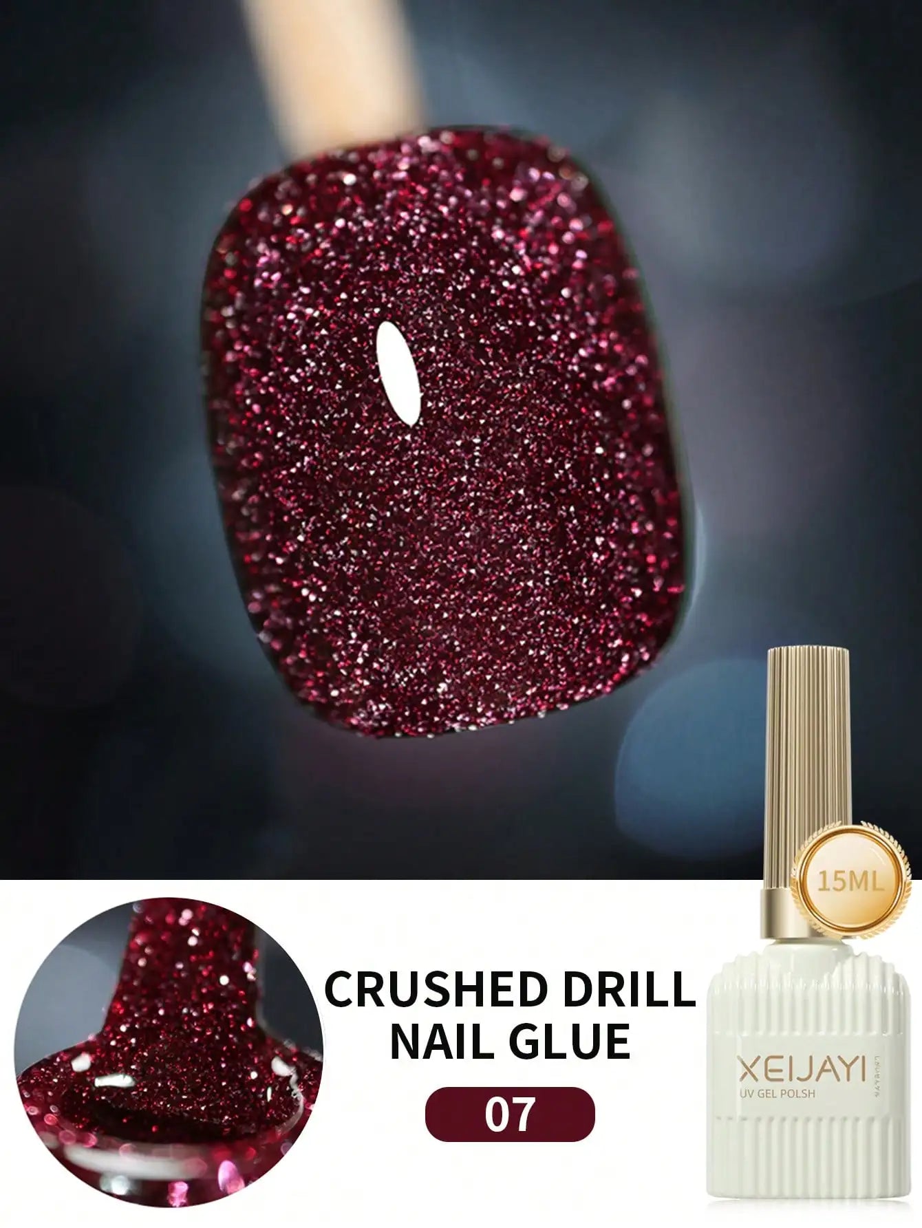 Smalto per unghie gel riflettente con diamanti da discoteca da 15 ml