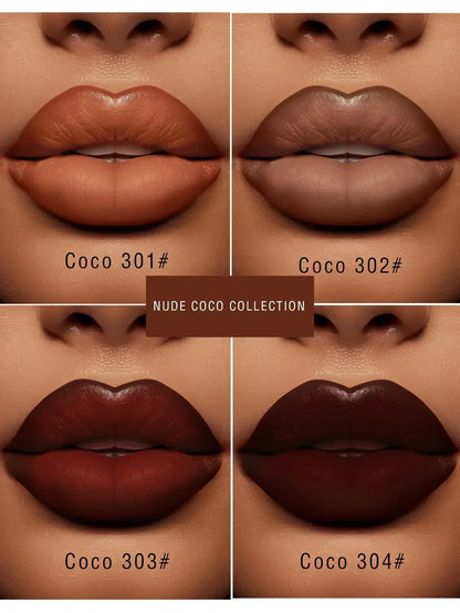 Rossetto in velluto caffè opaco lunga durata colori nude coco labbra morbide e idratate impermeabile