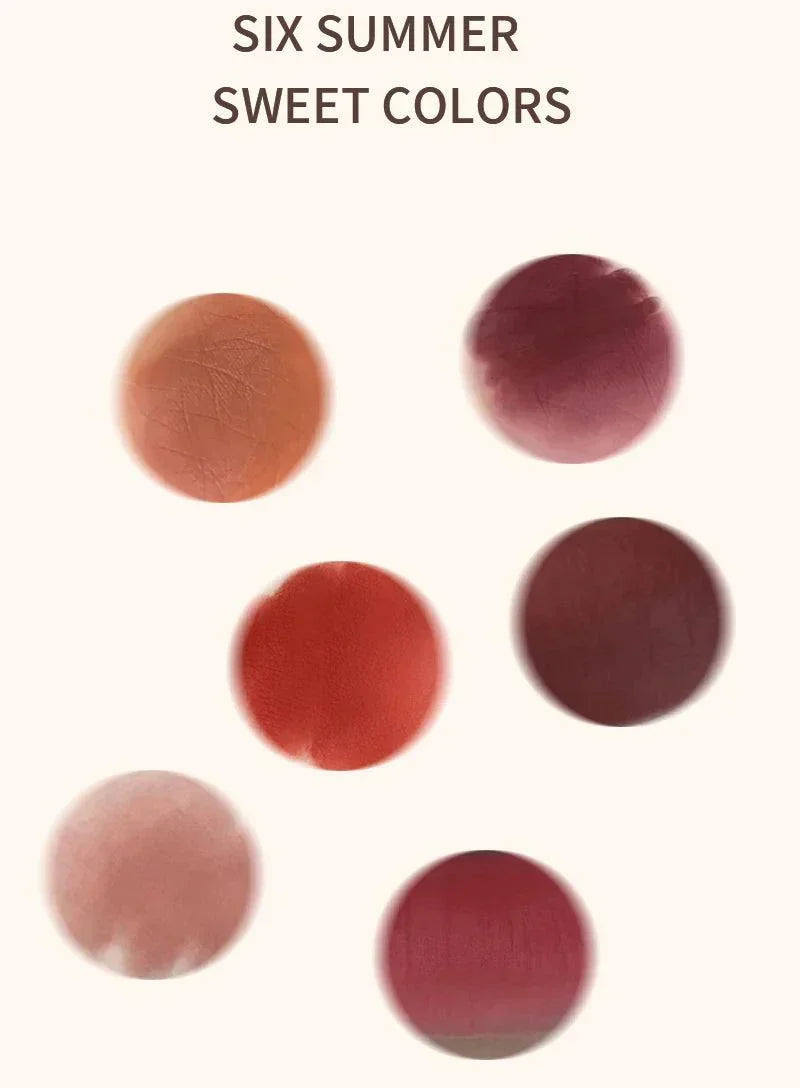 palette di sei colori estivi rossetto opaco impermeabile resistente al sudore