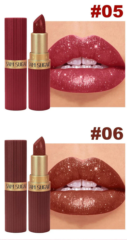 Rossetto in velluto glitter rosa metallizzato opaco idratante impermeabile lunga durata