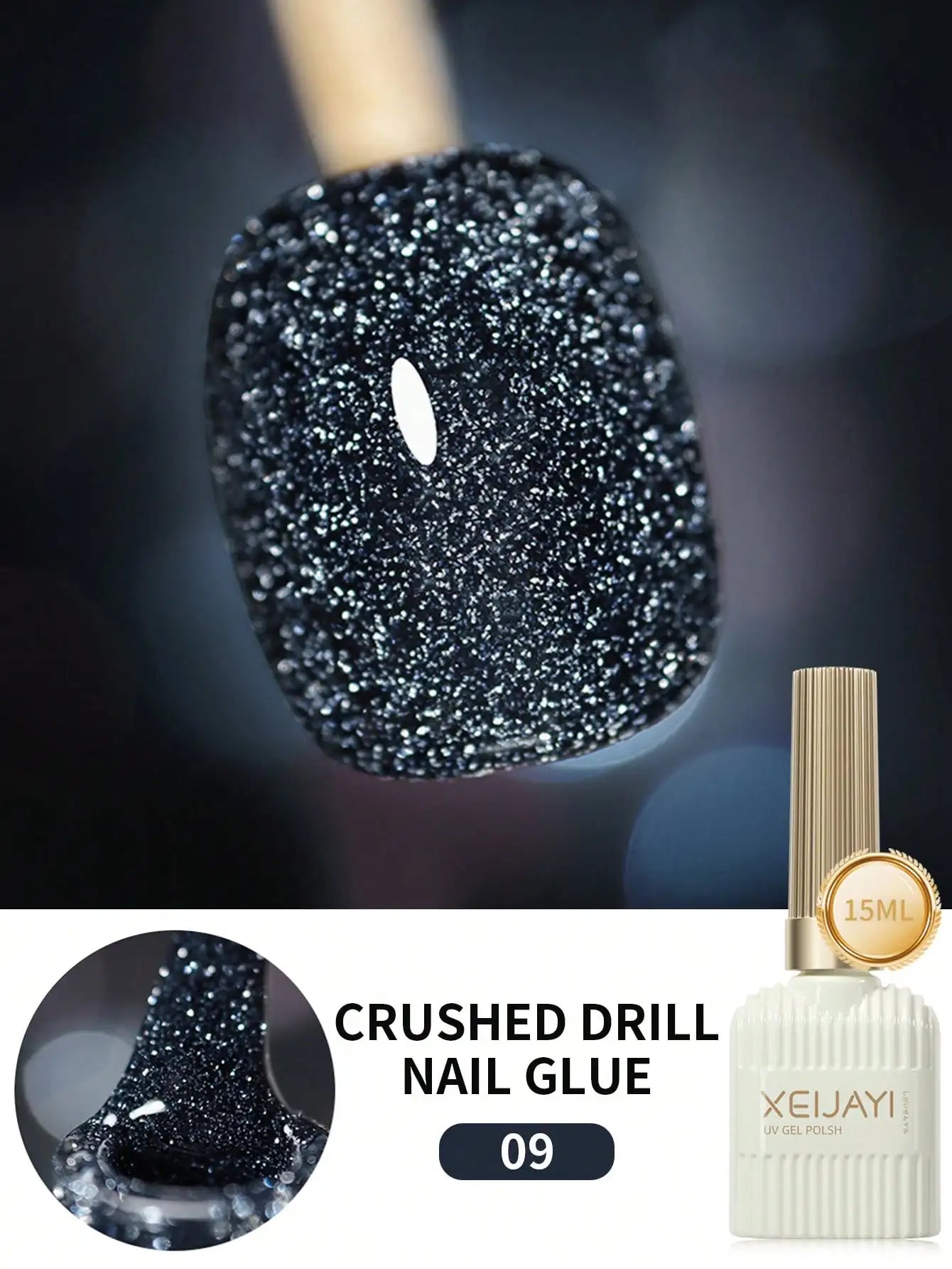Smalto per unghie gel riflettente con diamanti da discoteca da 15 ml