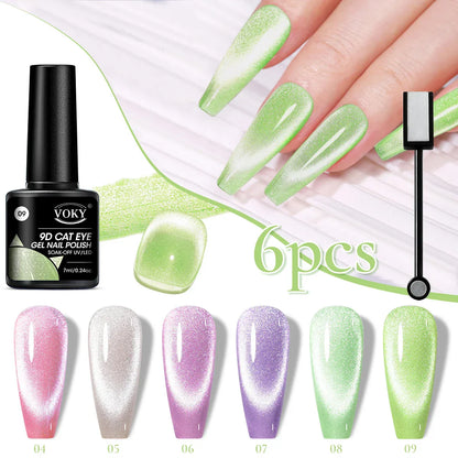 Set di smalti gel magnetici per unghie Cat Eye, 6pc Glitter Cat