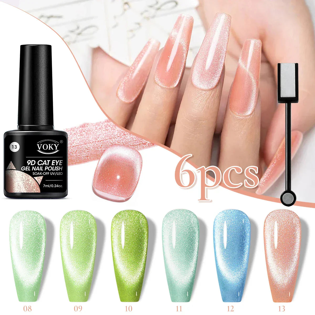 Set di smalti gel magnetici per unghie Cat Eye, 6pc Glitter Cat
