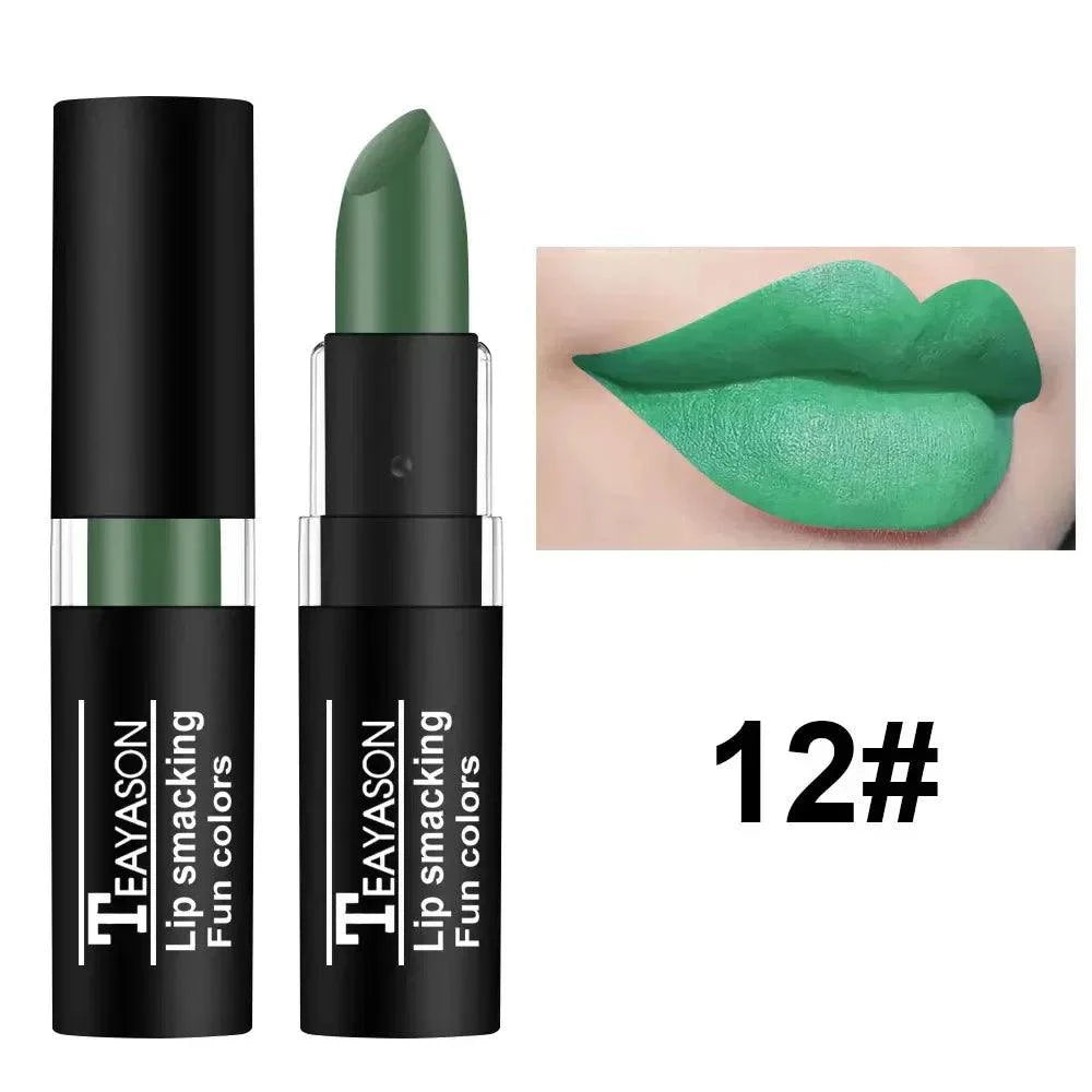 rossetto opaco verde lunga durata effetto velluto impermeabile trucco labbra donna