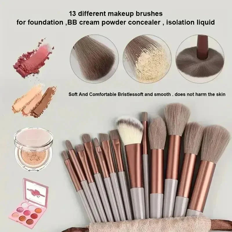 Set di pennelli per trucco morbido e professionale in nylon con manico in plastica, 13-16 pezzi