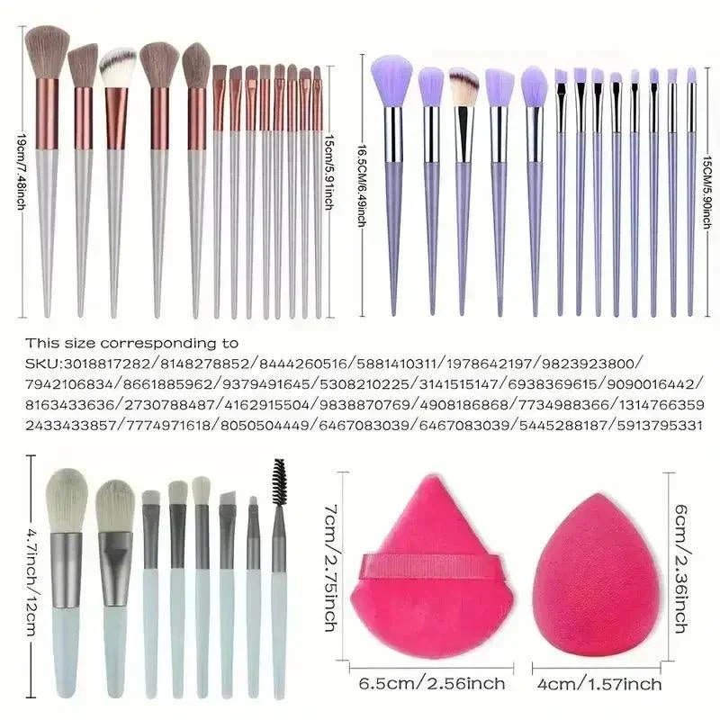 Set di pennelli per trucco morbido in nylon con manico in plastica, 13-16 pezzi professionali per fondotinta, ombretto e miscelazione