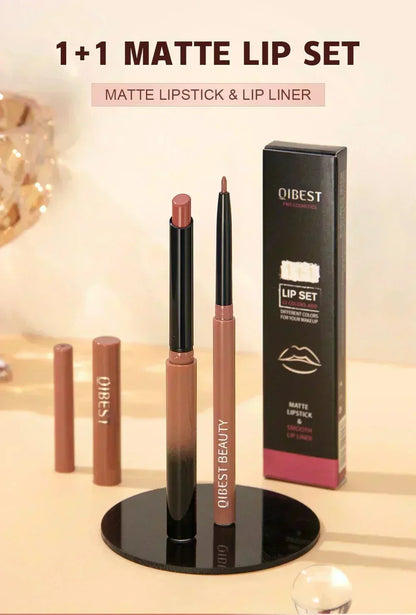 Set penna per rossetto opaco nude con matita contorno labbra lunga durata impermeabile