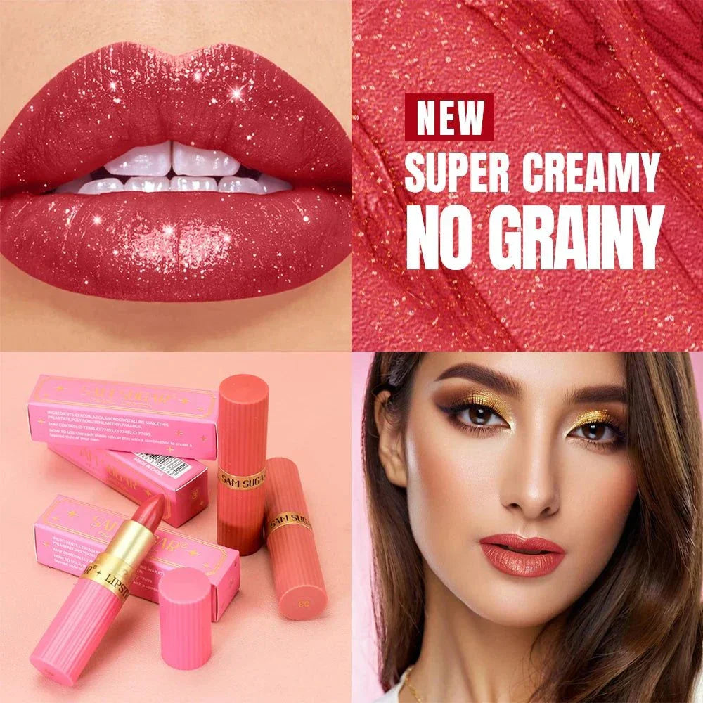 Rossetto in velluto glitter rosa metallizzato opaco lunga durata idratante