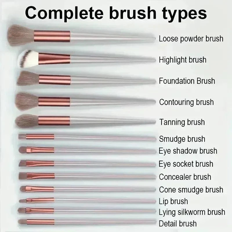 Set di pennelli per trucco morbido in nylon con manico in plastica, 13-16 pezzi, professionale e senza prodotti chimici ad alto impatto