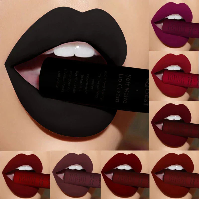 Kit lucidalabbra impermeabile con 34 colori a lunga durata, lucidalabbra rosso scuro e nero, finish matte, idratante e non sbiadisce.