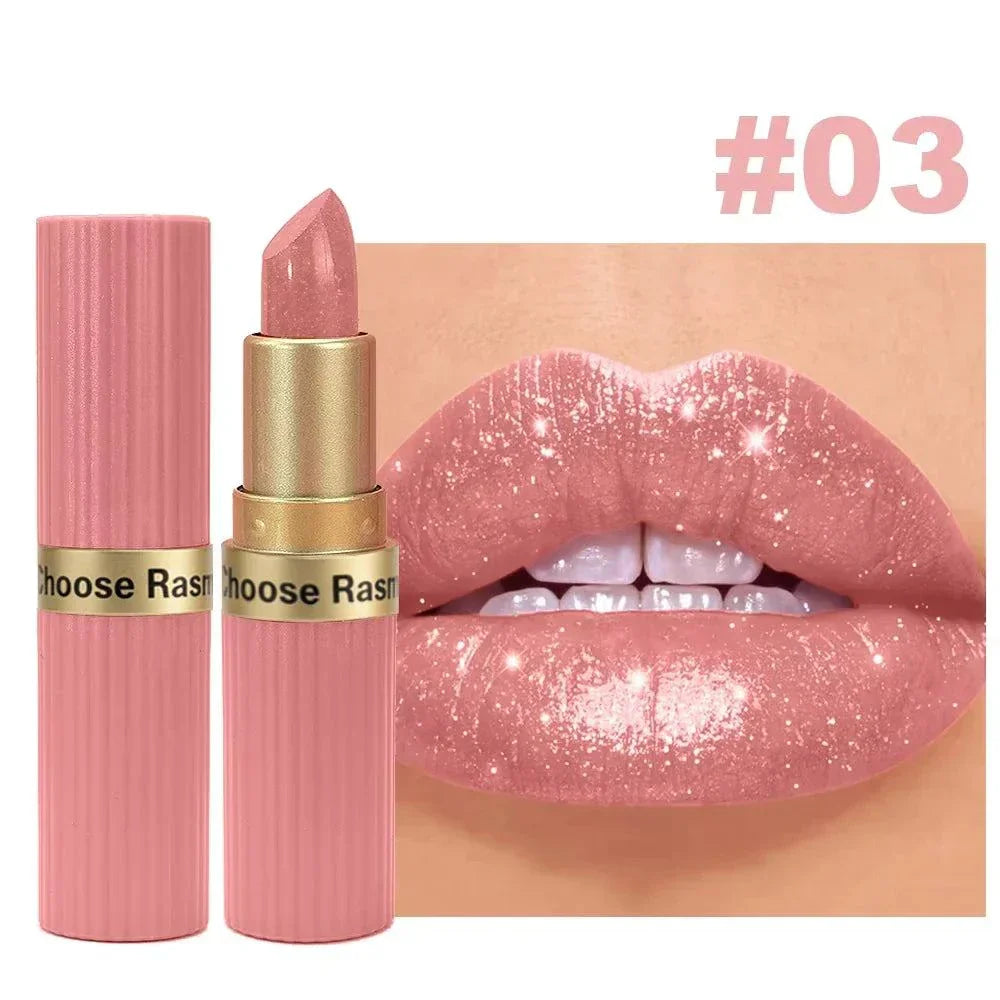 Rossetto in velluto glitter rosa metallizzato opaco lunga durata idratante impermeabile